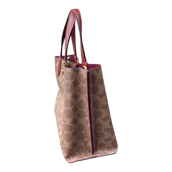 Coach Signature Willow Canvas Mini Tote Bag Purse Pocketbook Leather Handles - Picture 3 of 12